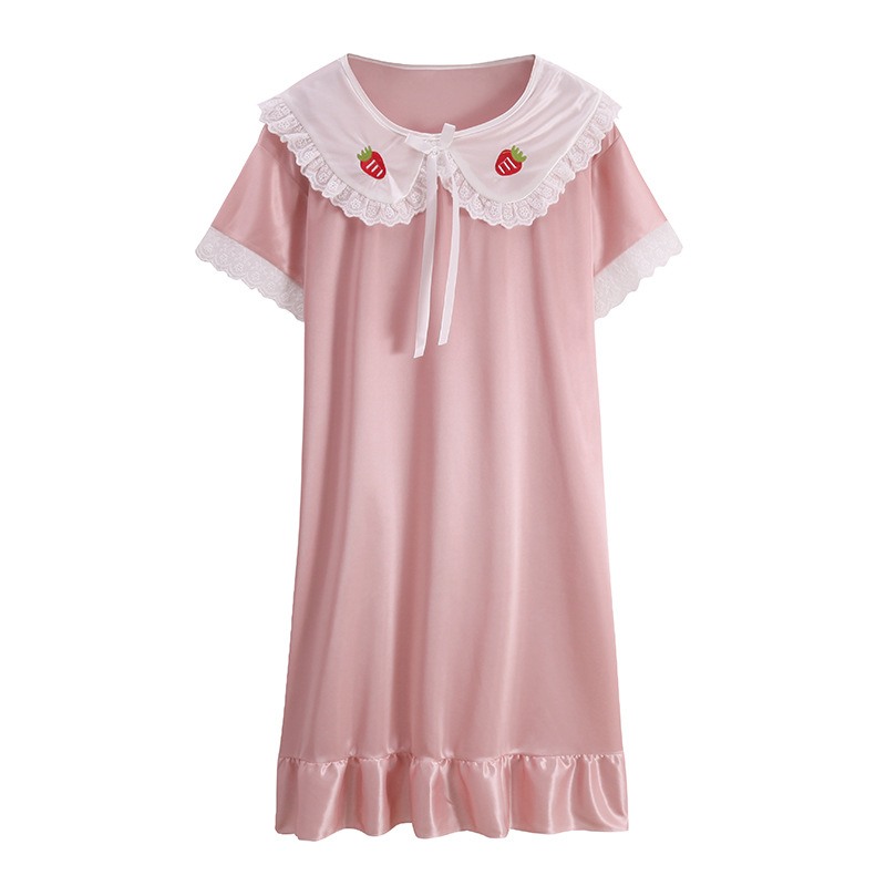 2024 pijama de verano delgado seda de hielo mediano largo de manga corta pijama de seda de simulación princesa muñeca de viento cuello ropa para el hogar