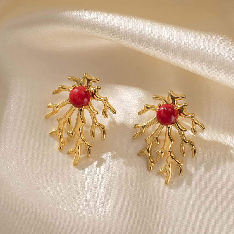 Real Gold Plated Plating Material PVD Coated Real Gold Plated Jellyfish Starfish 304 Stainless Steel Vintage Style Waterproof Non Tarnish Drop Earrings Ear Studs
