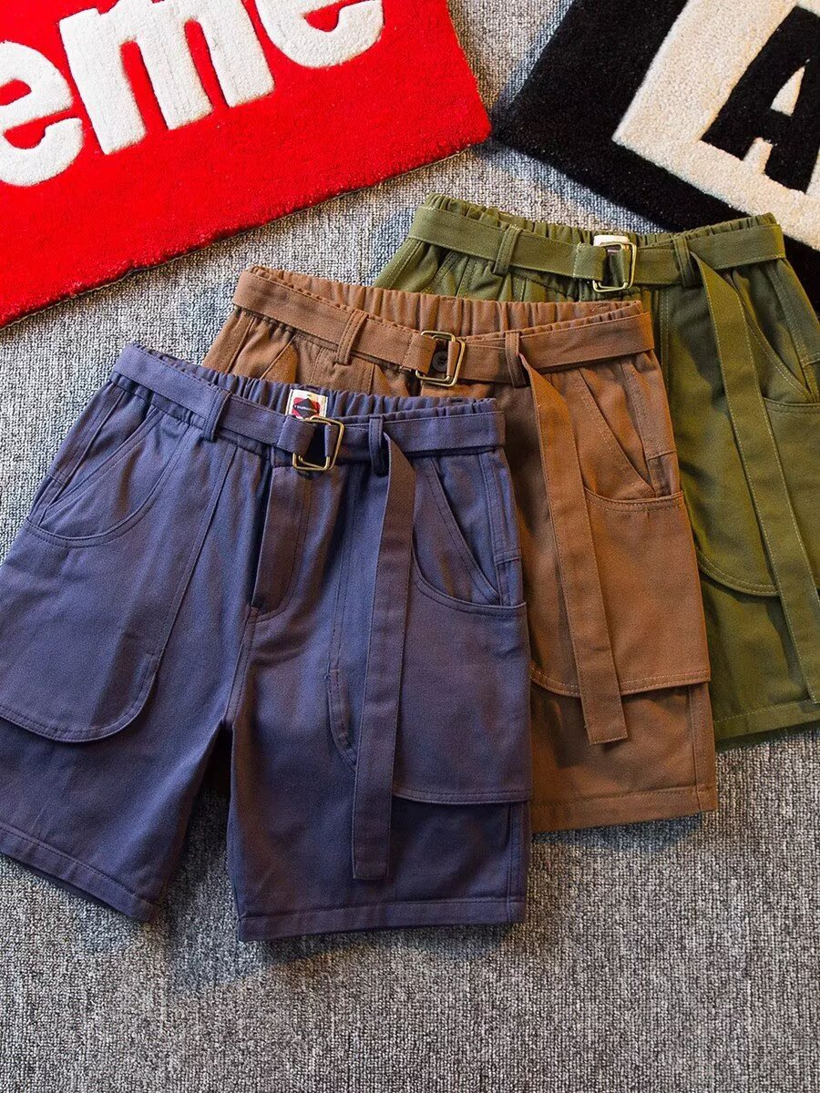 Men's Style Trendy Twill Cotton Cargo Shorts Summer Thin Solid Color Casual Loose Fit Multi Pocket Five Point Pants_viptrois.com