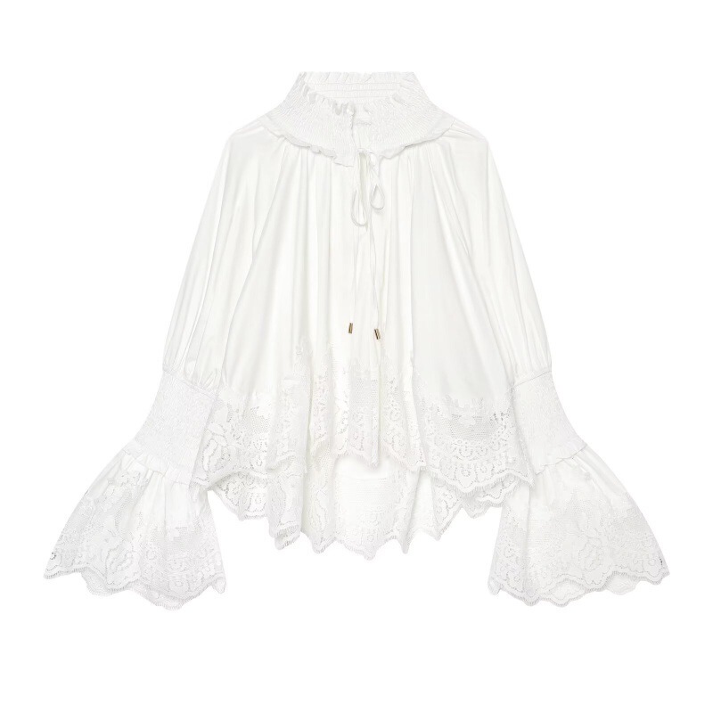 Pb&Za French Resort Style Versatile Lace Embroidered Flared Cuff Design Pure Cotton Shirt Top Pb&Za French Resort Style Versatile Lace Embroidered Flared Cuff Design Pure Cotton Shirt Top