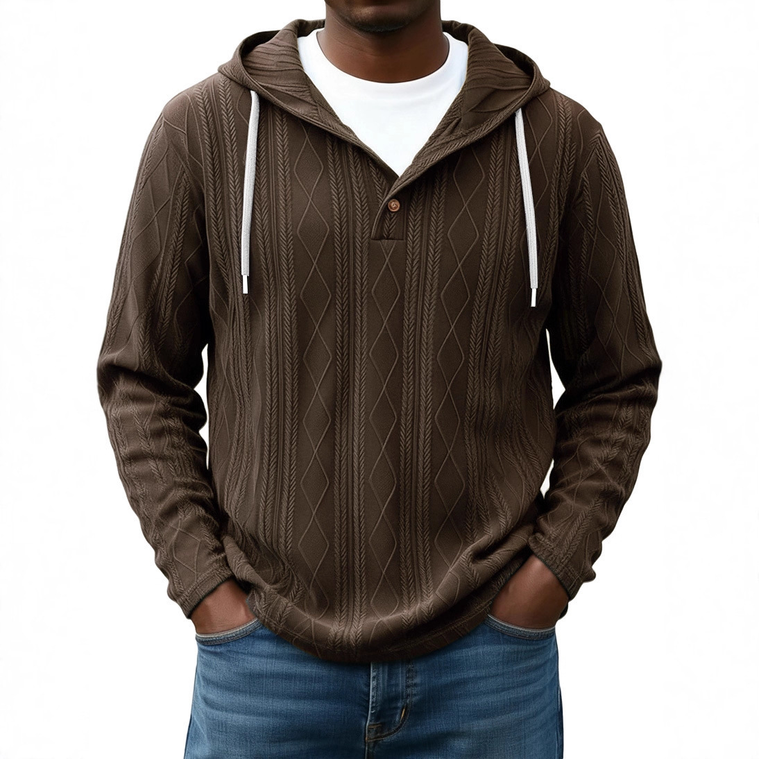 2023跨境欧美新款指南针印花男装男士带帽半开襟4扣长袖衬衫