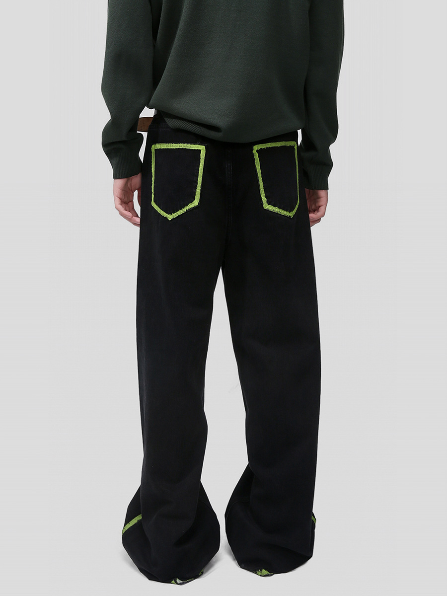 Mtlclothes ropa de Hombre | 2023 verano nuevo estilo coreano suelto pintado a mano graffiti contraste color costura línea jeans