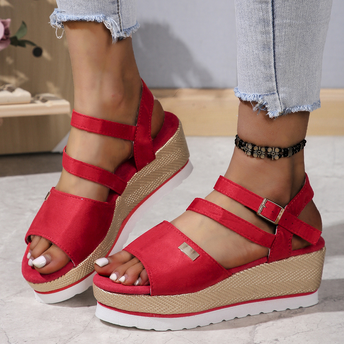 Women's Casual Vacation Solid Color Open Toe Wedge Sandals display picture 19