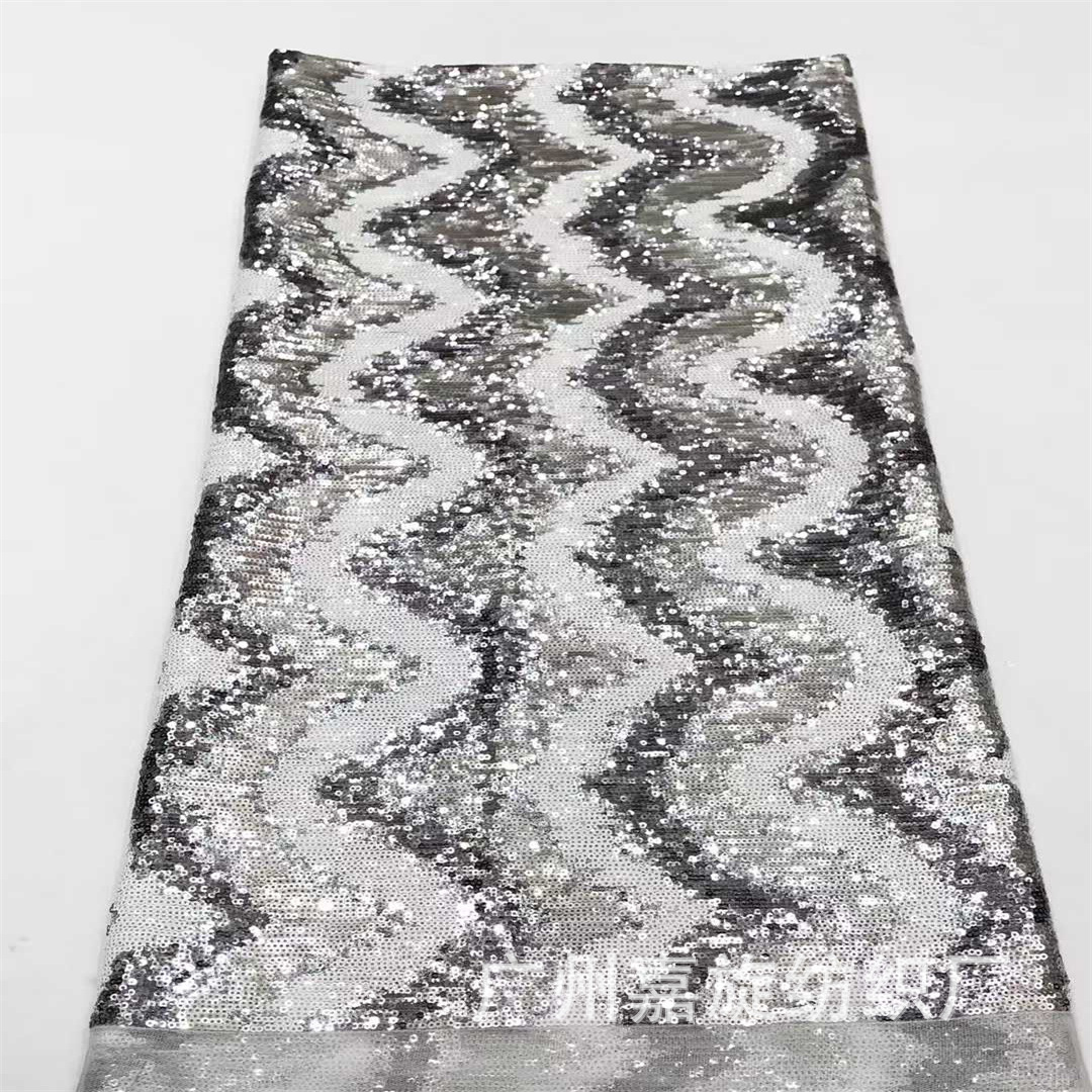 Tela de encaje con lentejuelas de 3 mm con patrón de ondas multicolor para ropa de moda, vestidos y faldas, tela bordada con lentejuelas.