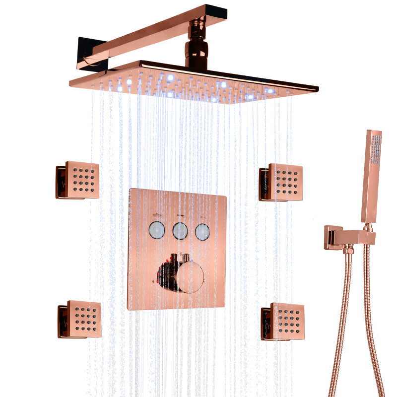 New rose gold into the wall 280*180mm shower head LED bathroom constant temperature concealed shower suit
