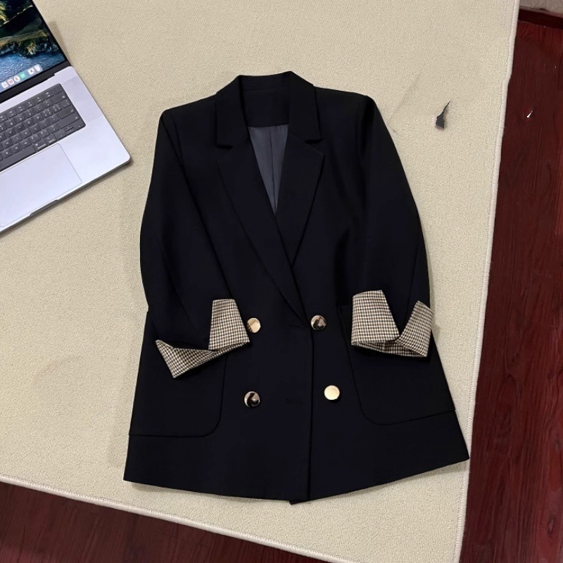Women's Black Small Suit Jacket Spring and Autumn New Korean Style Loose Casual Turn-up Fashion Western Style Top