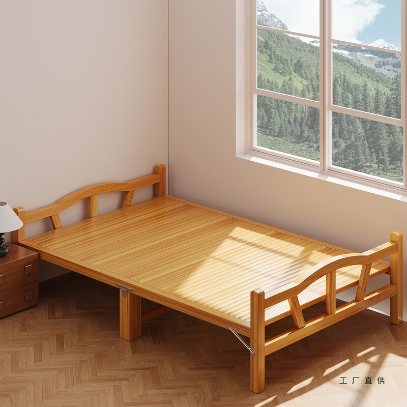 Folding Bed Bamboo Bed Single Lunch Break Hard Bed Home Rental House Simple Old-Fashioned Cool Bed Foldable Portable Wooden Bed