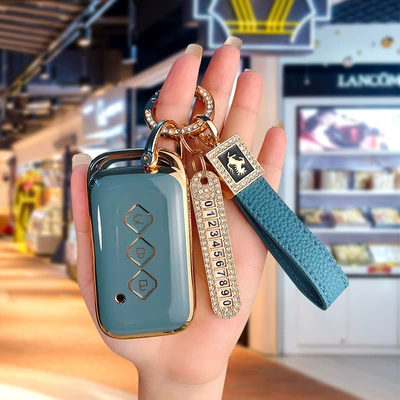 Car key bag Xingchen car supplies modification package - type-c-grandma-gray-gray-square-rope-gold-number-plate