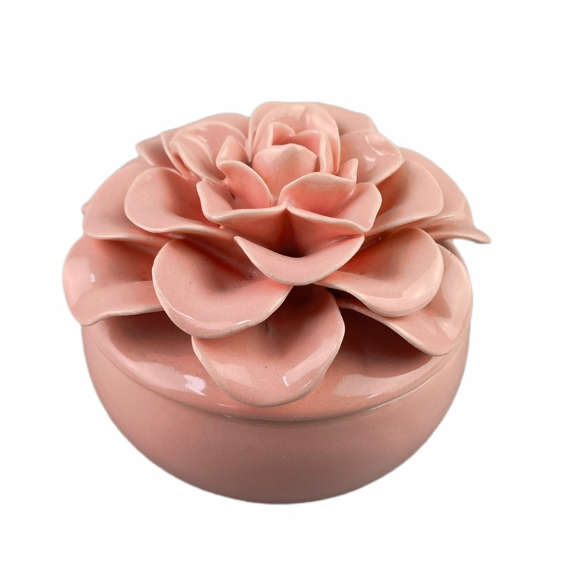 Joyero de amor de cerámica de estilo nórdico Anillo Joyas Collar Pendientes Caja Caja de almacenamiento de joyería de flores redondas
