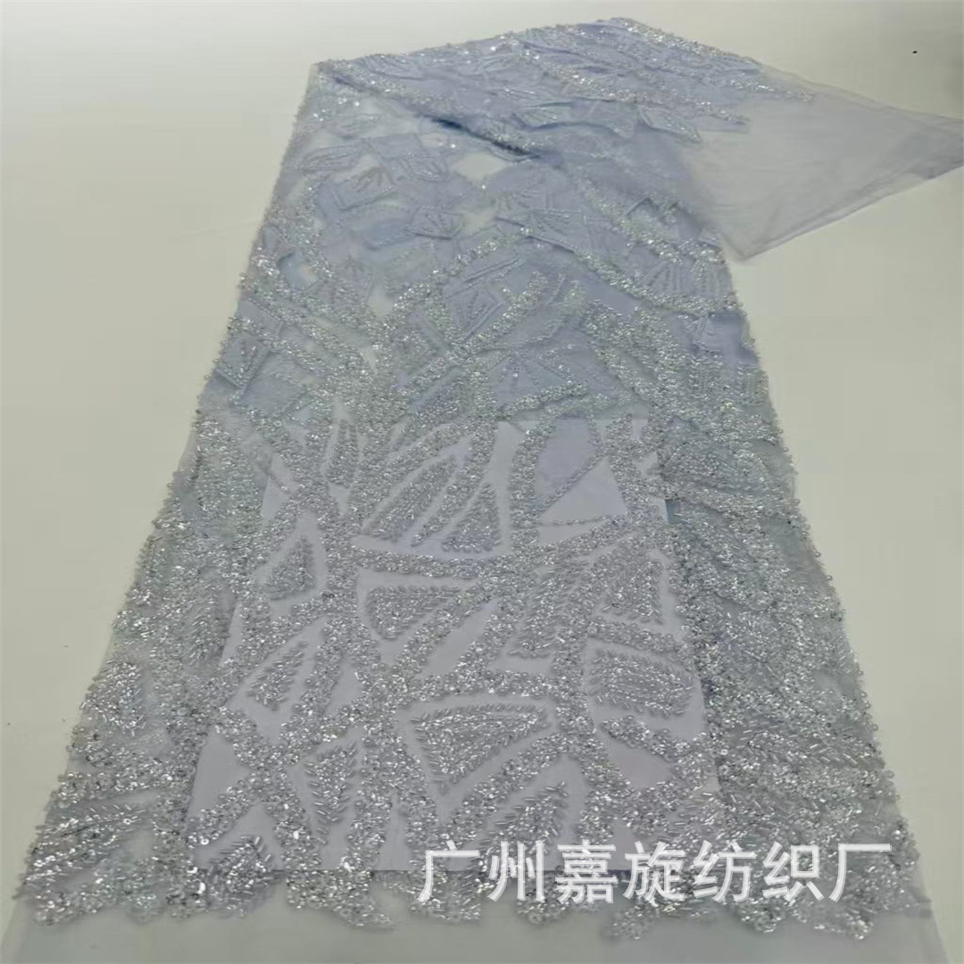 Geometría irregular tubo largo pequeño lenteja tela de encaje cuentas de clavado tela bordada vestido de boda cheongsam tela de moda