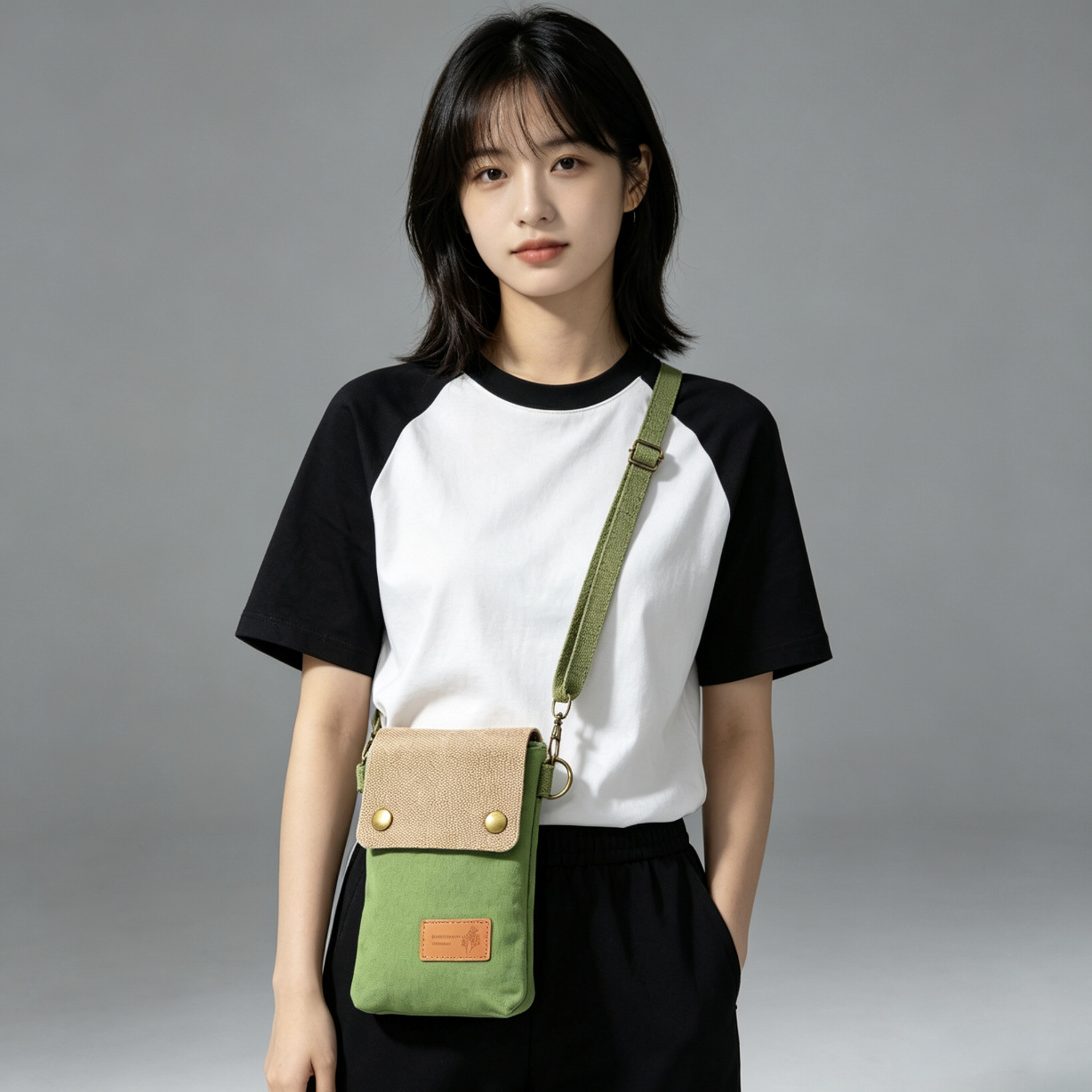 Bolso Bandolera de Lona para Celular de 3 Capas para Uso Diario
