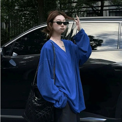 外国貿易フランスのゆるいvネックシャツの女性コード300斤春秋内に長袖tシャツのデザイン感ins上着を着る