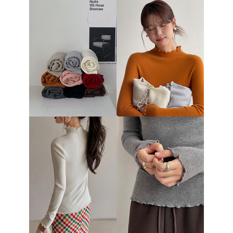 【9色木耳边奶fufu打底】歌铭无缝一体半高领内搭针织衫上衣W760C