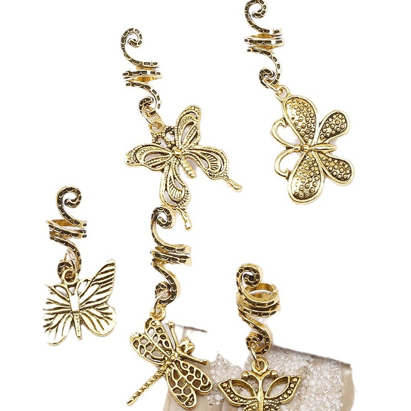 Europa y América sucia trenza hebilla de pelo hip hop aleación espiral accesorios para el cabello colgante de mariposa anillo de pelo de moda chica fresca trenzado accesorios para el cabello anillo de pelo