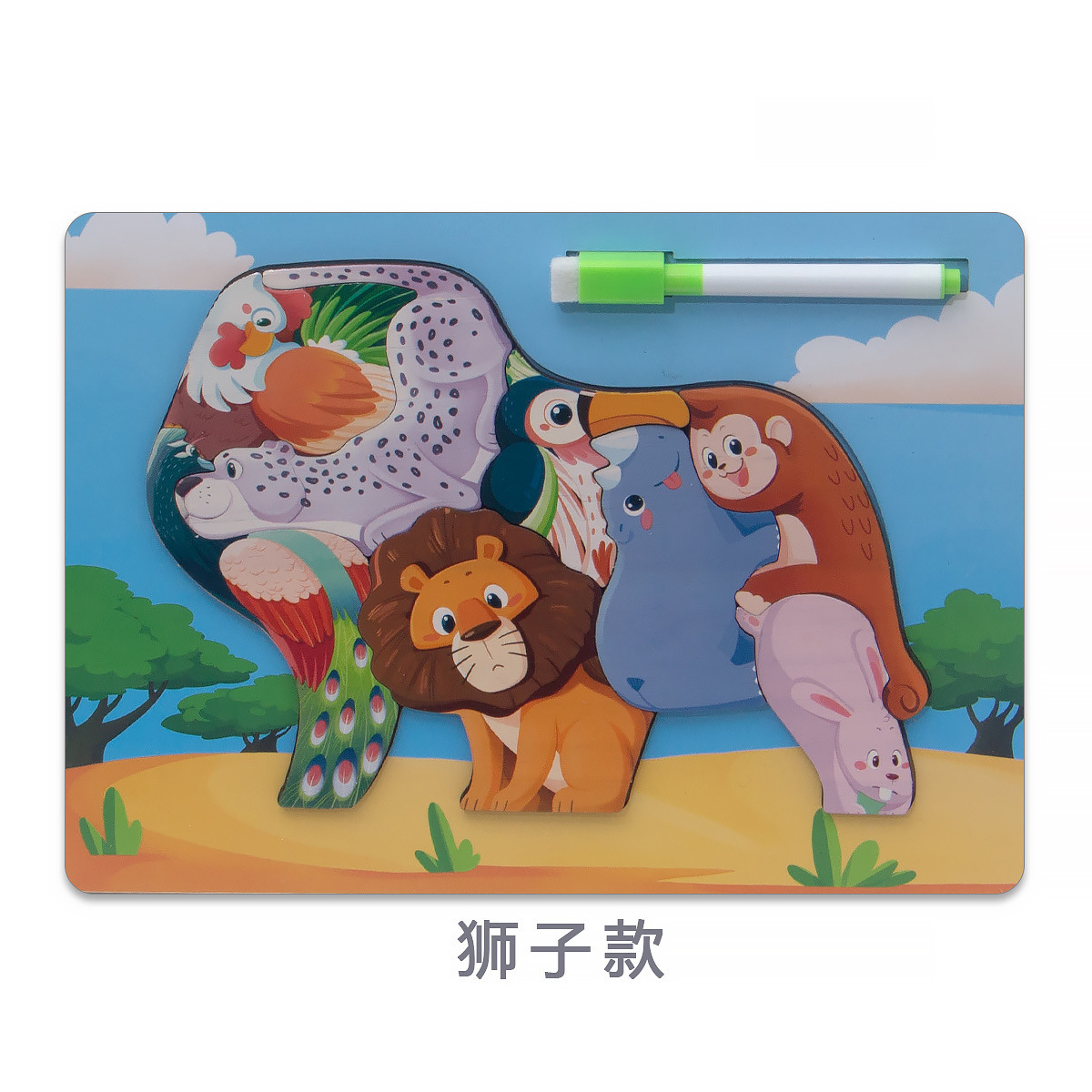 Rompecabezas tridimensional, tablero de dibujo, tablero de dibujo, dos en uno, bloques de construcción de partículas grandes, animales de dinosaurio, rompecabezas 3D, juguetes de madera