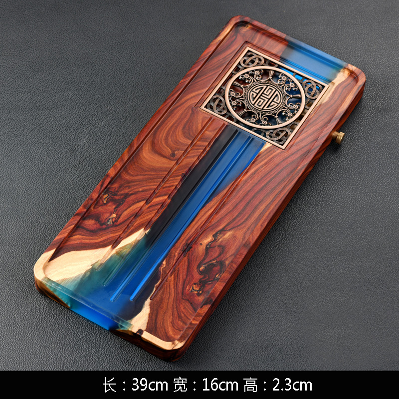 Bandeja de té de resina de sándalo rojo de hoja pequeña bandeja de té de madera maciza Oficina húmeda y seca juego de té creativo de doble uso simple lujo ligero