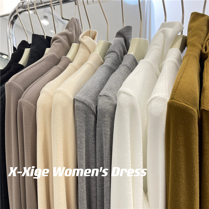 Basic solid color turtleneck bottoming shirt women's winter brushed thickened half high round neck large elastic slim fit pit inner top