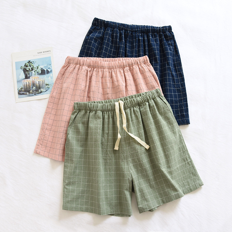 Japanese Style Plaid Couple Pajama Pants Shorts Women's Summer Pure Cotton Thin Washed Cotton Pants Men's Sleeping Home Pants Japanese Style Plaid Couple Pajama Pants Shorts Women's Summer Pure Cotton Thin Washed Cotton Pants Men's Sleeping Home Pants