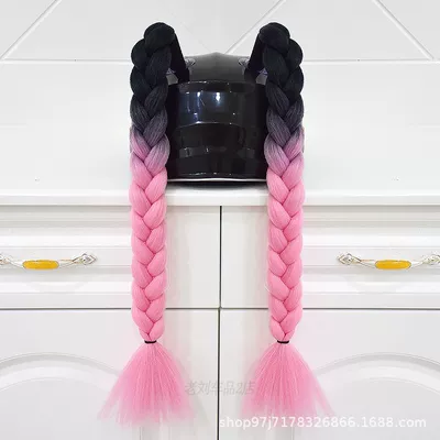 Motosiklet dəbilqələri – Rider, Motorcycle Decoration - a-pair-of-black-and-pink-braids