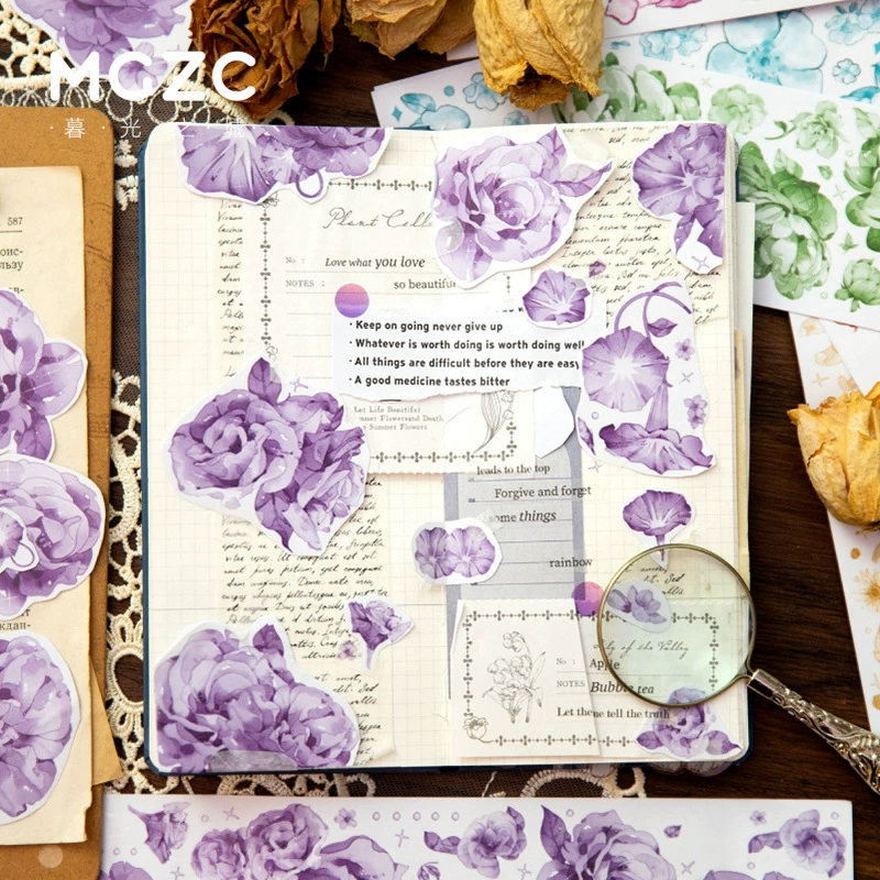Флористические наклейки-полосы (MCZC) серия «Flower Shadow» — 8 дизайнов для блокнотов и декора