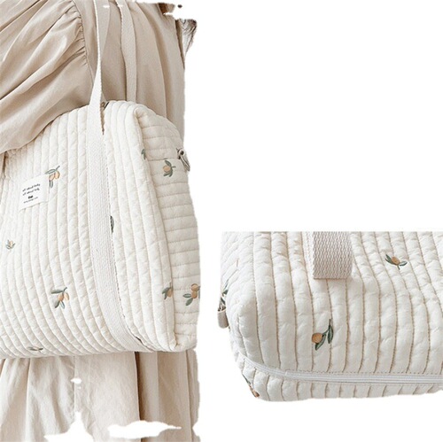 Zipper embroidered cotton mommy bag handbag baby stroller hanging bag diaper bag bottle organizer bag mother and baby bag