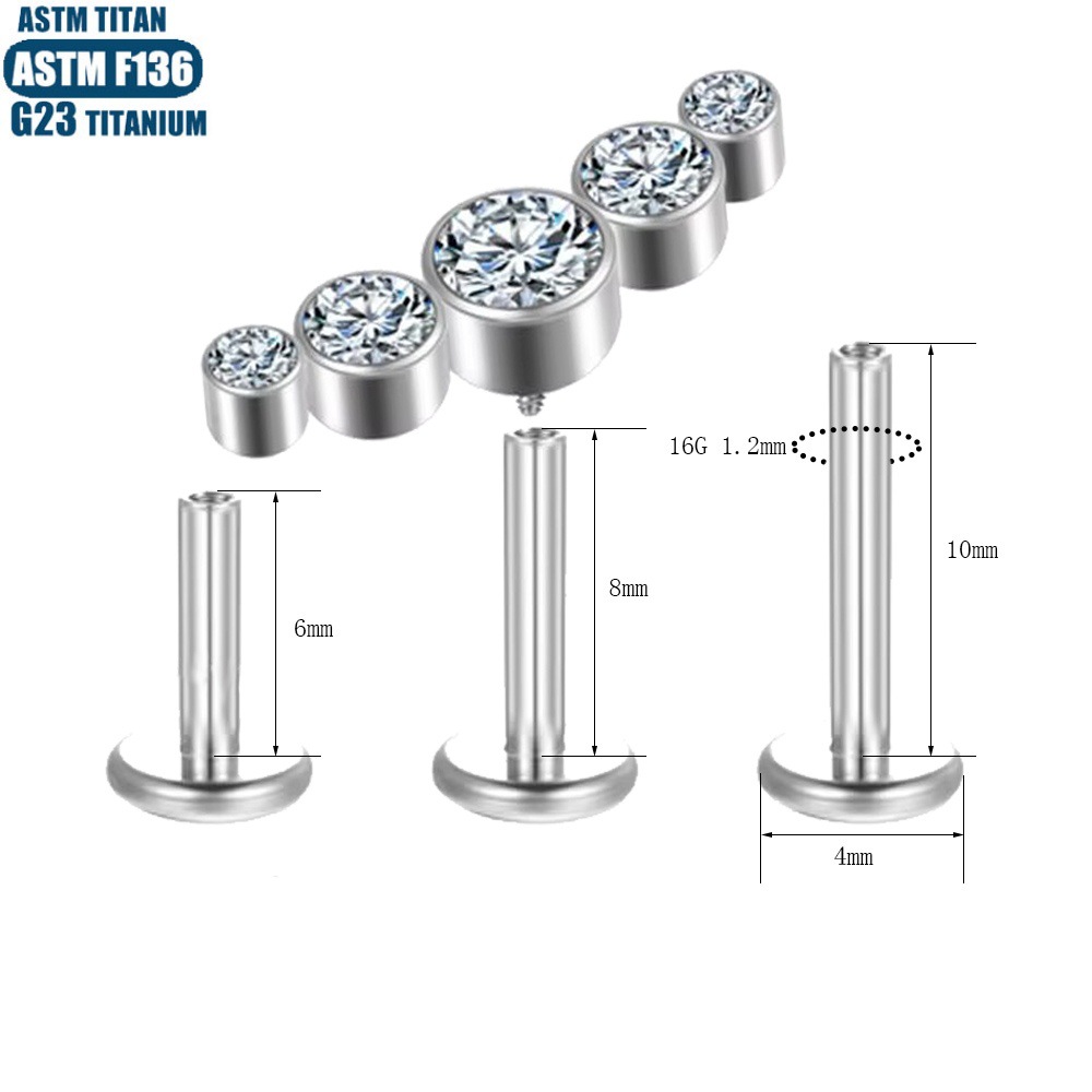Silver pointed spike labret stud material detail