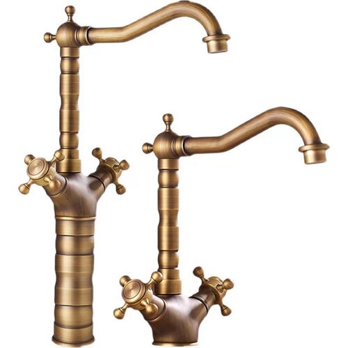 European antique all-copper above-ground basin faucet bamboo double-open hotel bathroom hot and cold water retro basin faucet