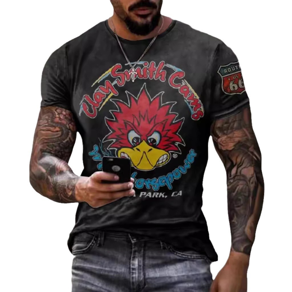 Fabricante de la fuente de los hombres de la camisa de manga corta de la calle Nueva Venta caliente de comercio electrónico transfronterizo camiseta impresa 3D arte flexible