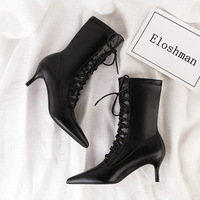 712-1 the European and American wind fashion high heels with fine pointed with bare and boots thin elastic thin short boots female boots