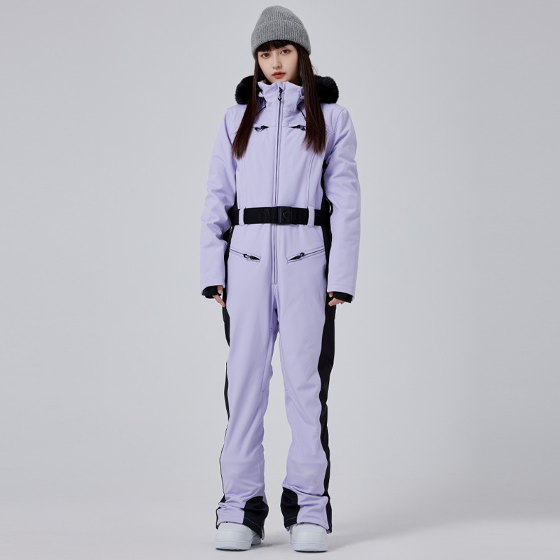 Ski Suit Women's Winter Outdoor Single and Double Slab Windproof Waterproof Thickened Warm One-body Ski Suit Slim-fit Slimming Trendy