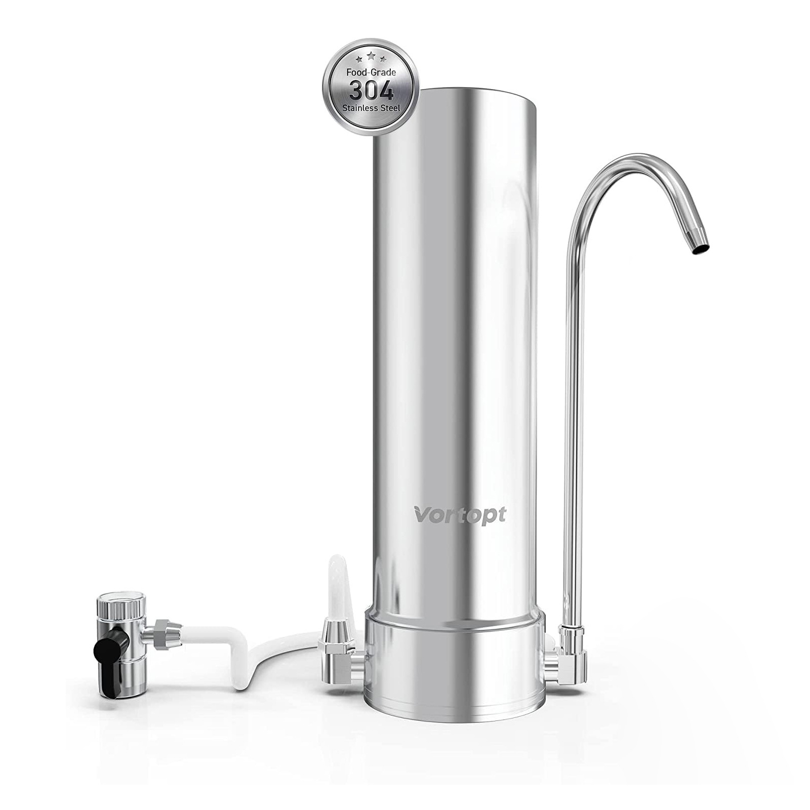 Grifo Independiente, Filtro de Carbón Activado para Encimera sin Perforación, Purificador de Agua de Acero Inoxidable para Beber Directo