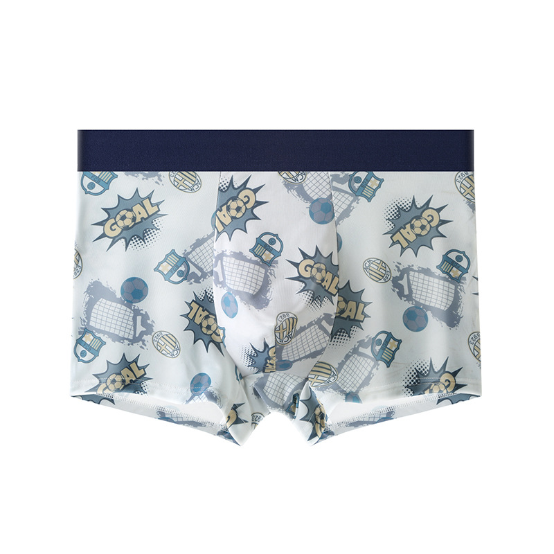 Ropa interior de hombre, seda de hielo, pantalones de cuatro esquinas con estampado antibacteriano, ropa interior de niño bóxer transpirable y sin costuras para adolescentes delgados de verano