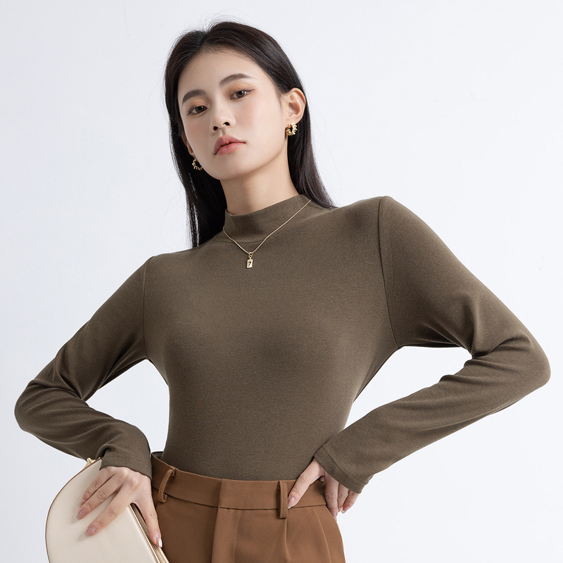 스레드 코튼 고탄성 하프 터틀넥 긴소매 올리브 그린