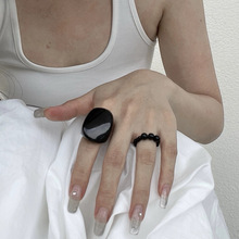 虞虞  新款黑色豆豆组合 串珠弹力绳戒指  组合树脂指环