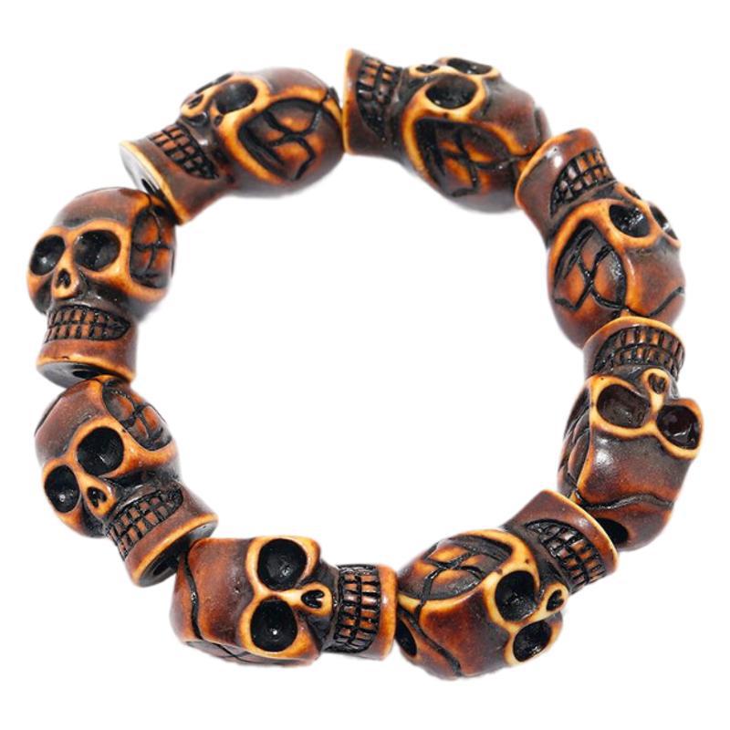 Pulseira masculina retro com caveira e contas estilo punk_voghion.com