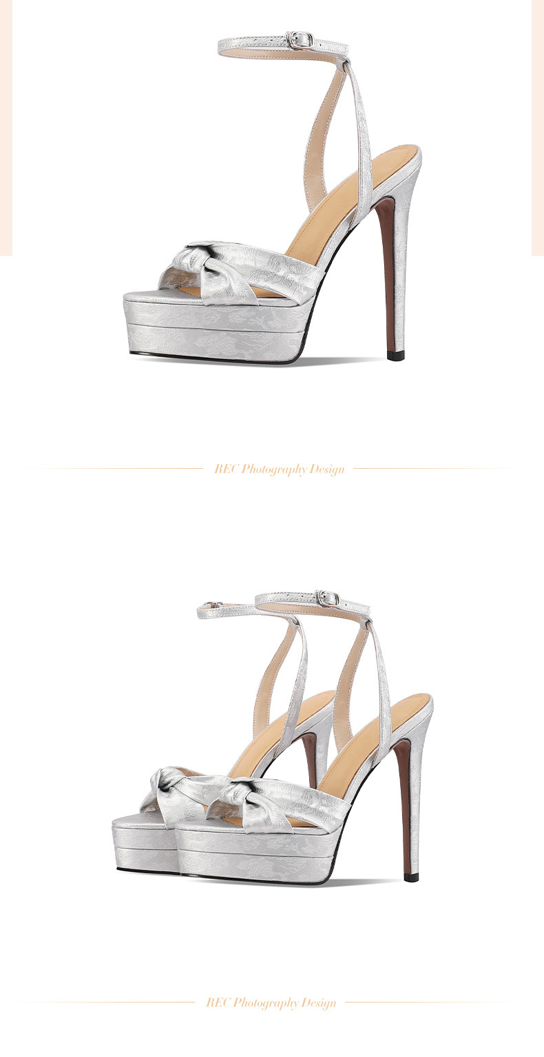 Sandal cao gót nữ mũi tròn hở mũi, quai một chữ, đế platform, gót siêu cao 12 cm, phong cách Âu Mỹ — sâm panh chi tiết 6