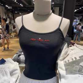 BM风新款五角new york纽约字母刺绣吊带背心女bm高腰棉无袖上衣潮