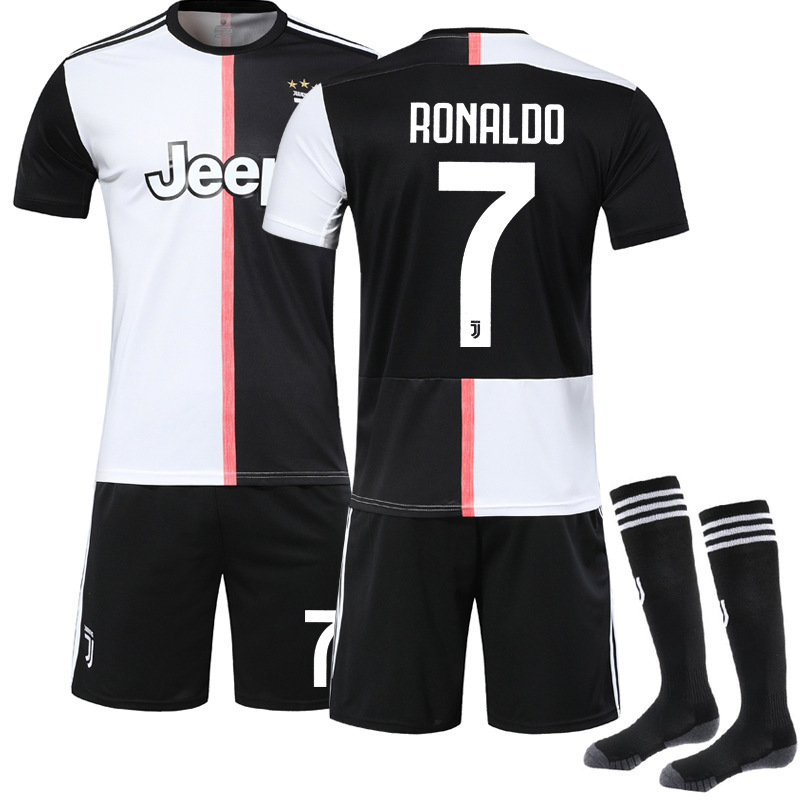 1920 Juve Home Jersey Retro No.7 Ronaldo Black and White Adult Sports suit Football Uniform Children Team 1920 Juve Home Jersey Retro No.7 Ronaldo Black and White Adult Sports suit Football Uniform Children Team