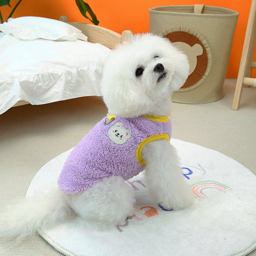 Pet clothes, new dog clothes, Pomeranian cute pet dog clothes, hanging traction warm clothes, full bear vest