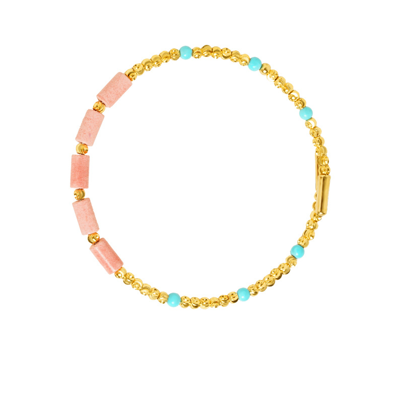 Pulsera con cuentas turquesa con costuras rosas de oro de arena antigua de Vietnam
