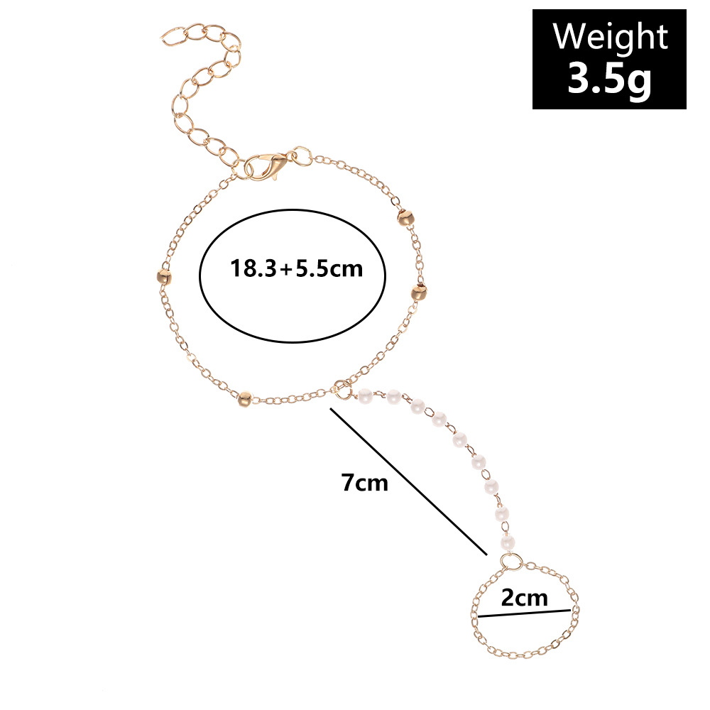 fashion one-piece pearl metal chain ring bracelet