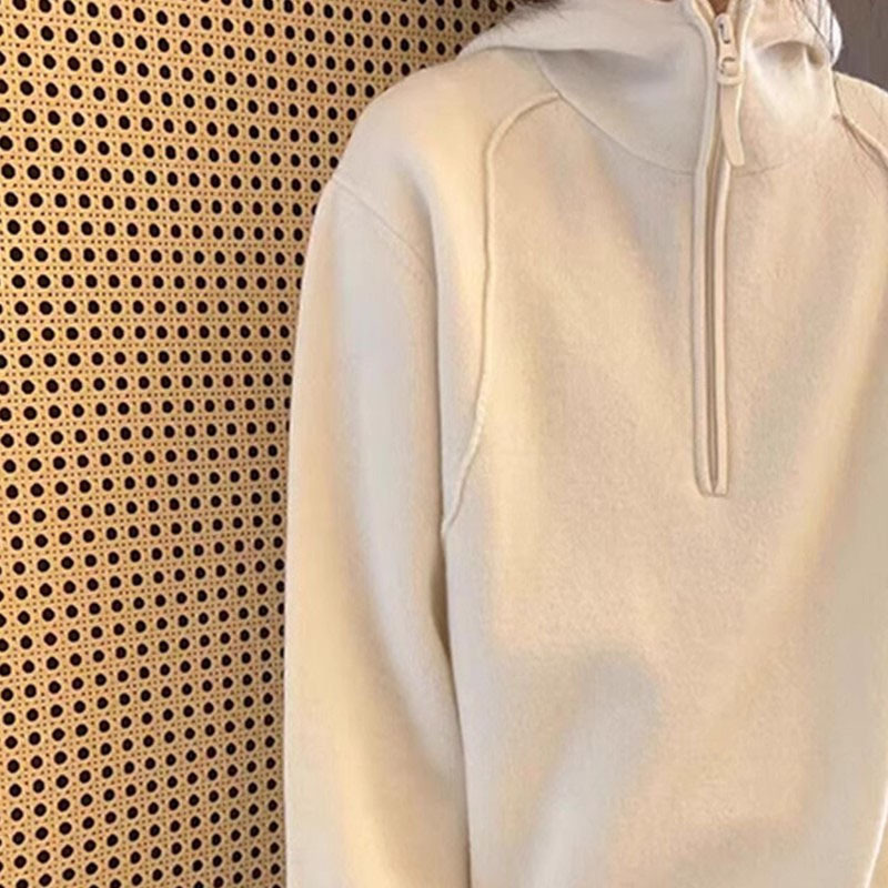 外贸原单出口品牌剪标尾单女装设计感长袖独特别致半拉链连帽卫衣|undefined
