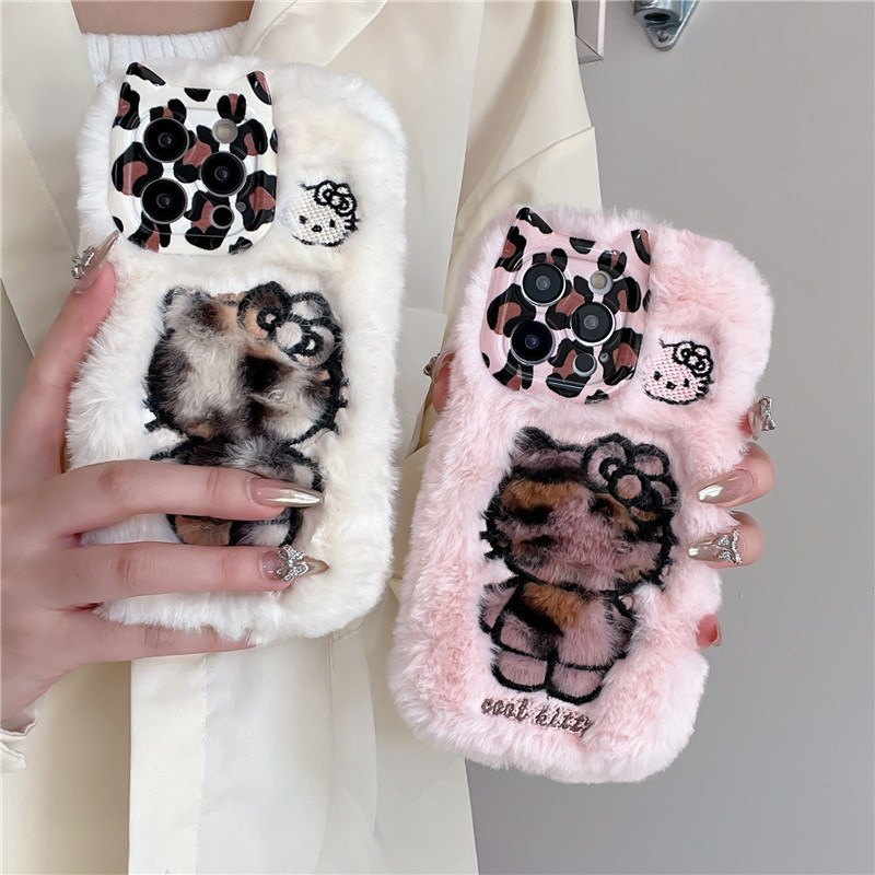 European and American Leopard Style Hello Kitty for Apple 16ProMax Mobile Phone Case New Plush Case I European and American Leopard Style Hello Kitty for Apple 16ProMax Mobile Phone Case New Plush Case I