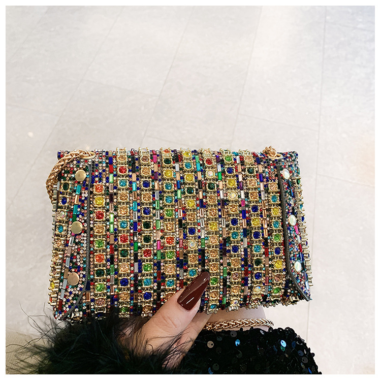 Cross-border bag bestsellers: Women's bag, chain, super shiny diamond-encrusted small square bag, crossbody bag, fashionable and versatile, socialite dinner bag undefined