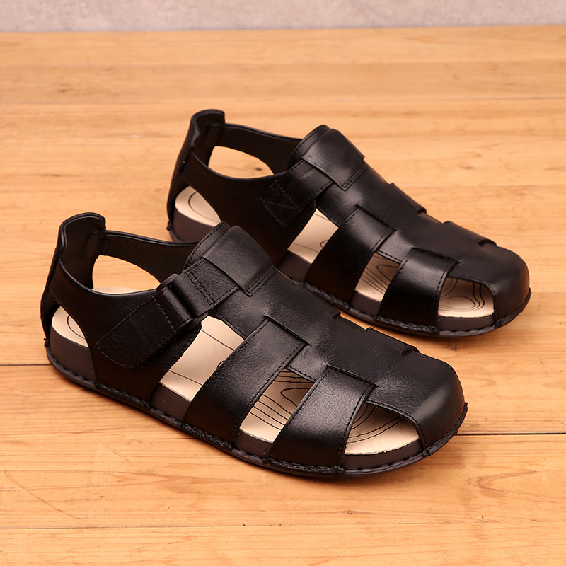 Roman Sandals Men's 2025 Summer New Casual Fashion Easiest for Match Genuine Leather Breathable Lightweight Soft Sole Outer Beach Shoes