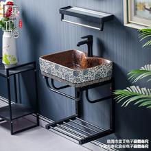复古落地式洗手盆浴室柜组合小户型简易支架一体阳台洗漱池洗脸盆