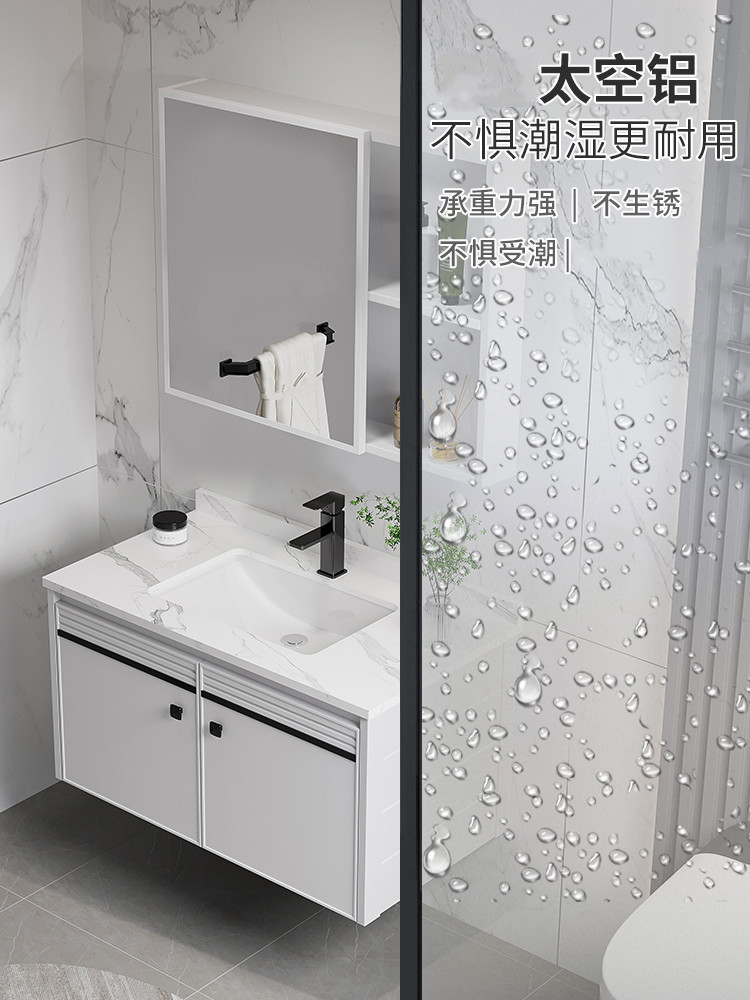 Moderno simple espacio de aluminio mueble de baño lavabo de baño combinación integrada lavabo de cerámica mesa de lavado lavabo