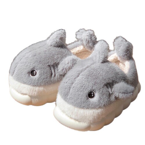 Cotton slippers, women's all-inclusive, shark, winter cold-proof, slip-resistant, velvet, indoor thick sole, warm cartoon, cotton shoes, men