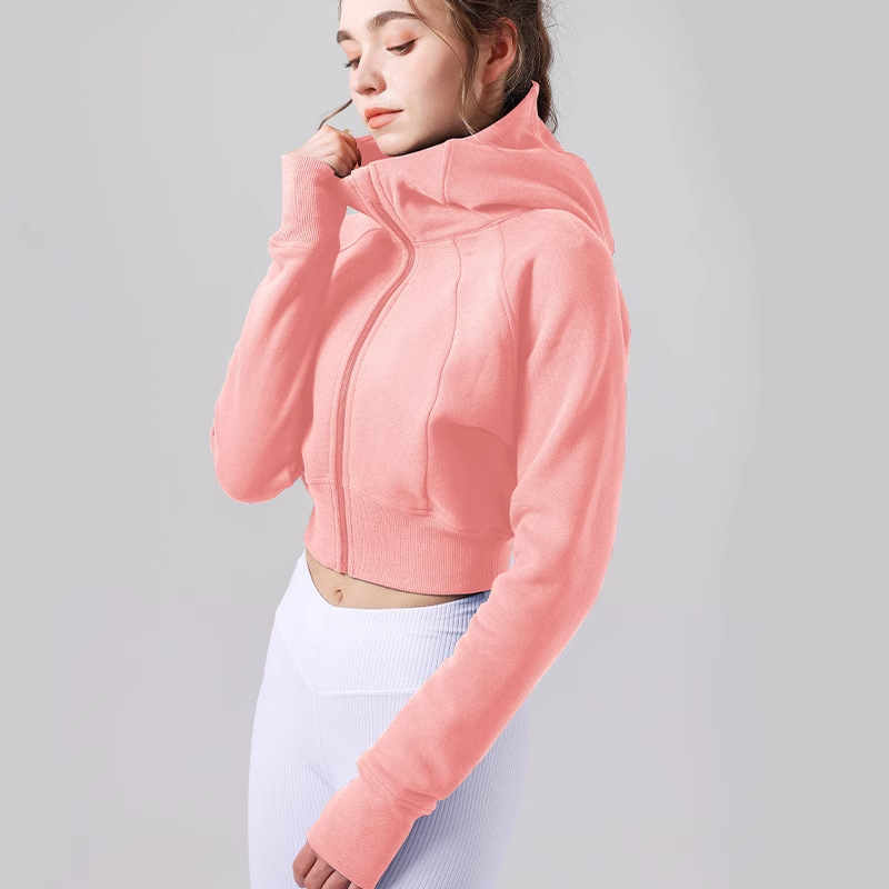 Otoño y invierno 2025 ropa de yoga gruesa chaqueta deportiva de color sólido chaqueta de cuello vertical cremallera casual delgada correr al aire libre