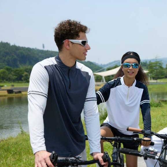Primavera deportiva de secado de manga larga camiseta de entrenamiento de tenis de semi-cremallera ropa de ciclismo al aire libre para hombres y mujeres